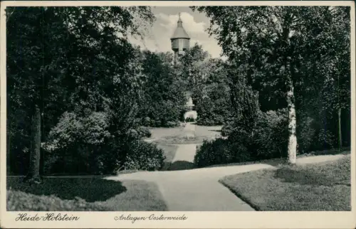 Ansichtskarte Heide (Holstein) Anlagen Osterweide - Wasserturm 1936