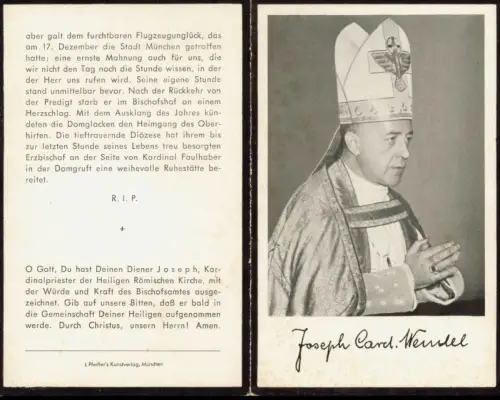 Portrait Geistliche - Kirche Religion Gedenkblatt Kardinal Wendel 1960