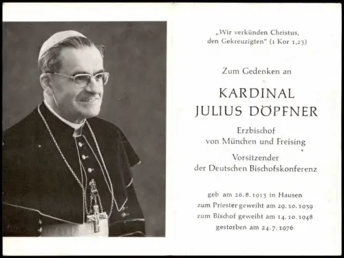 Portrait Geistliche - Kirche Religion Gedenkblatt Kardinal Döpfner 1976