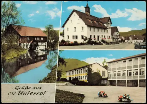 Ansichtskarte Unterrot-Gaildorf 3 Bild Straße Wassermühle Schule 1971