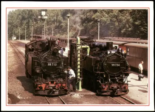 .Sachsen Dampflokomotiven 99 713 und 99 734 am Bahnhof Kurort Kipsdorf 1989