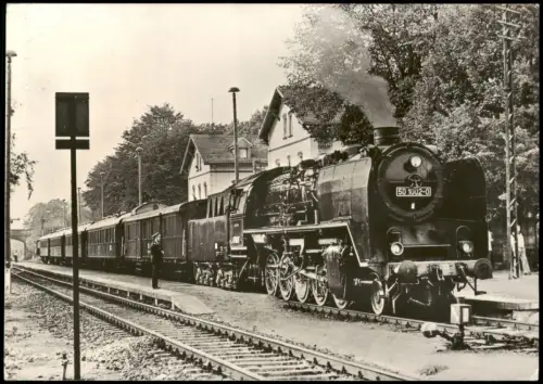 Ansichtskarte Lommatzsch Dampflokomotive Baureihe 50 - Bahnhof 1982