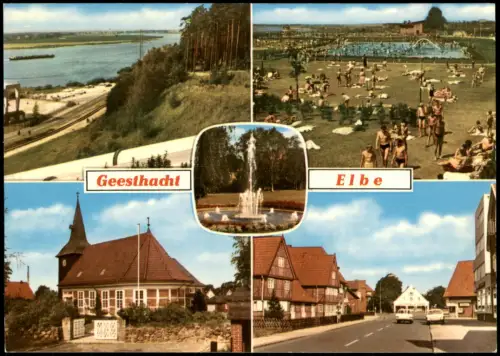 Ansichtskarte Geesthacht Kirche, Schwimmbad, Straße 1976