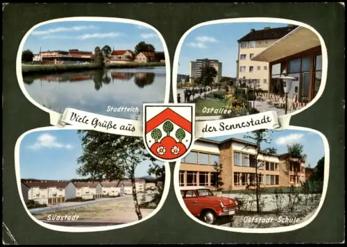 Ansichtskarte Sennestadt Stadtteich, Ostallee, Südstadt, Oststadt-Schule 1969