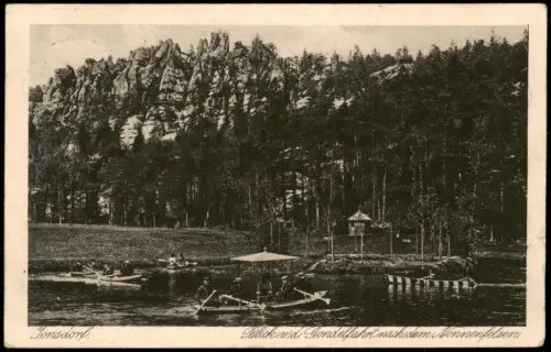 Ansichtskarte Jonsdorf Gondelfahrt Felsenlandschaft Wald Boote 1927