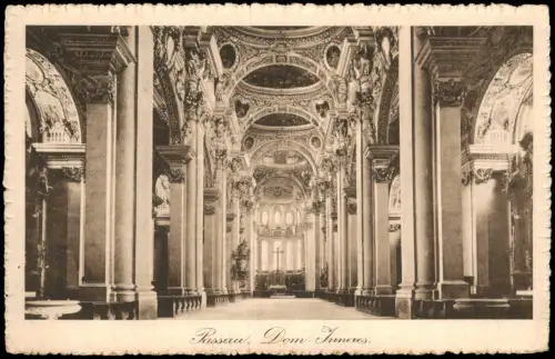 Passau Dom St. Stephan, Barocker Kirchenraum mit Säulen und Kuppel 1912