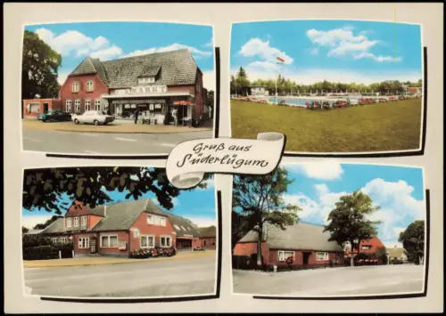 Ansichtskarte Süderlügum Sønder Løgum 4 Bild Geschäfte Schwimmbad 1969