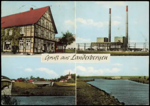 Ansichtskarte Landesbergen (Weser) 4 Bild Fabrikanlage Kraftwerk Gasthaus 1969