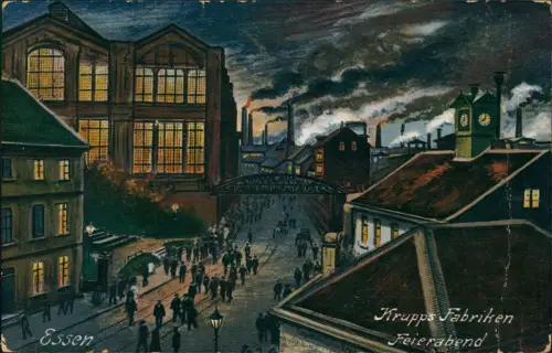 Ansichtskarte Essen (Ruhr) Feierabend Krupps Fabriken Stimmungsbild 1921