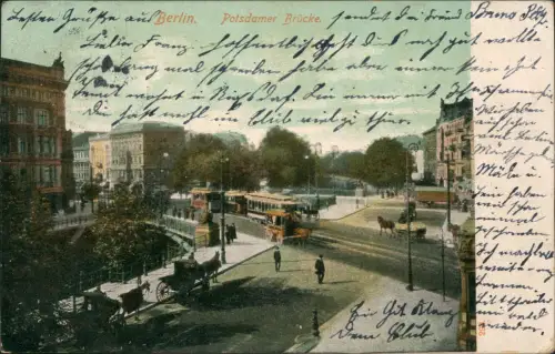 Ansichtskarte Tiergarten-Berlin Potsdamer Brücke Straßenbahn 1903