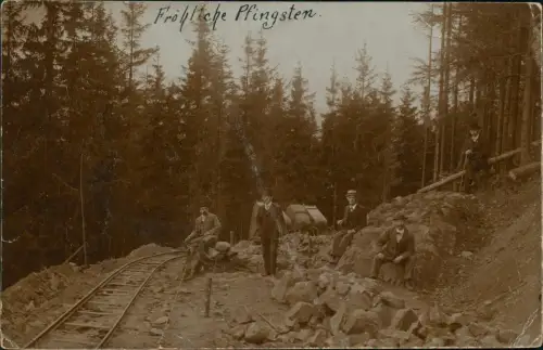 Ansichtskarte Bärenstein Erzgebirge Männer Bahnstrecke Lore 1912  Soldatenbrief