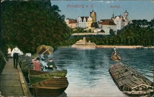 Ansichtskarte Bernburg (Saale) Schloß Gondelstation an der Saale 1905