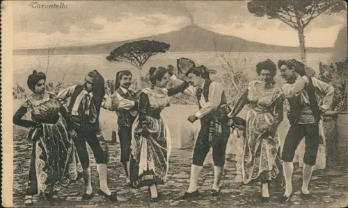 Cartolina Neapel Napoli Vesuv Vesuvio Vesuvius Trachten Tarantella 1922