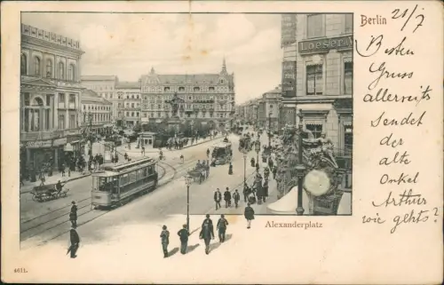 Ansichtskarte Mitte-Berlin Alexanderplatz Restaurant Straße Straßenbahn 1903