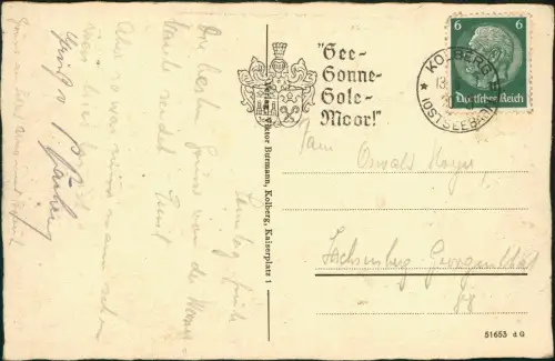 Postcard Kolberg Kołobrzeg Kurhaus Strandschloß 1938  Pommern