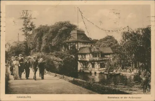 Ansichtskarte Hamburg Bootshaus an der Außenalster- Feine Herren 1918