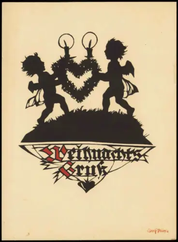 Ansichtskarte  Weihnachten Christmas Schattenschnitt Engel Plischke Karte 1920
