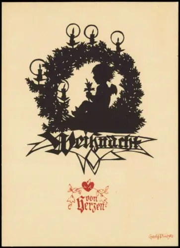 Ansichtskarte  Plischke Karte Weihnachten Christmas Schattenschnitt Engel 1922