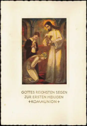 Sammelkarte  Glückwunsch - Kommunion Jesus Junge und Mädchen 1952