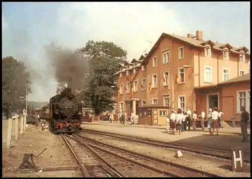 Ansichtskarte Dippoldiswalde Dampflokomotive im Bahnhhof 1988