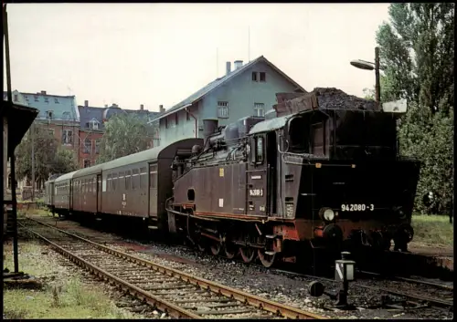 Eibenstock Güterzugdampflokomotive 94 2080 mit Personenzug oberer Bahnhof 1972