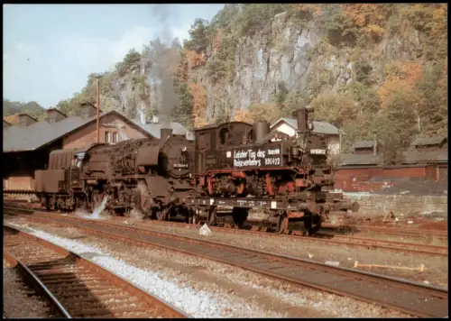 Sachsen Lokomotive  Bahnhof Wolkenstein, Schmalspurbahn Preßnitztalbahn 1984