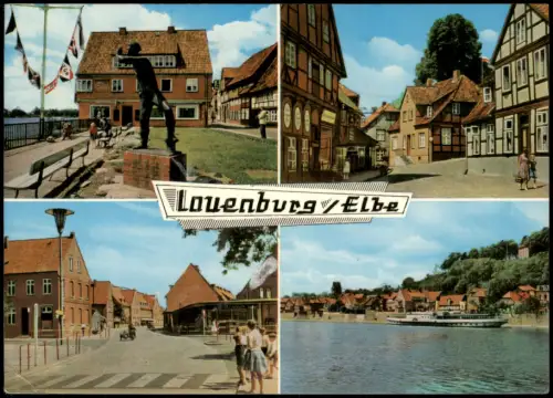 Ansichtskarte Lauenburg (Elbe) 4 Bild Dampfer Geschäft und Straße 1969