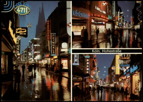 Ansichtskarte Köln Hohestraße bei Nacht - Leuchtreklame 1971