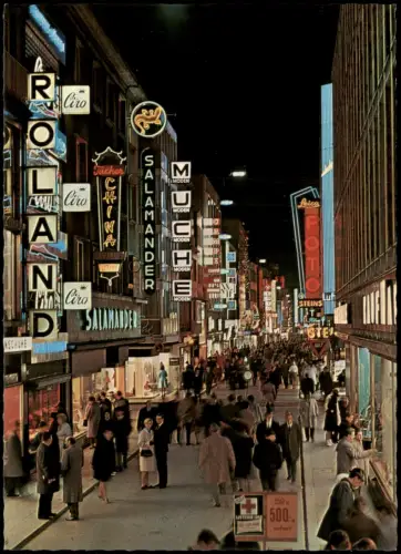 Ansichtskarte Köln Hohestraße bei Nacht belebt Leuchtreklame 1972