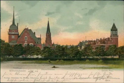 Ansichtskarte Wilhelmshaven Rathaus Post Elisabethkirche 1902