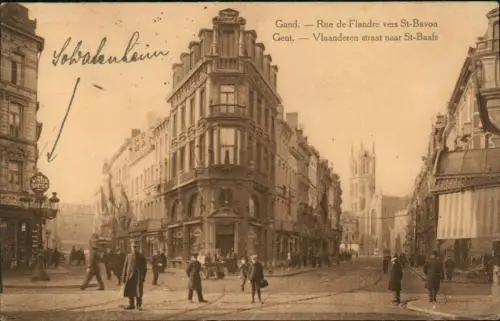 Postkaart Gent Ghent Gand Rue de Flandre vers St-Bavon 1916  Feldpoststempel