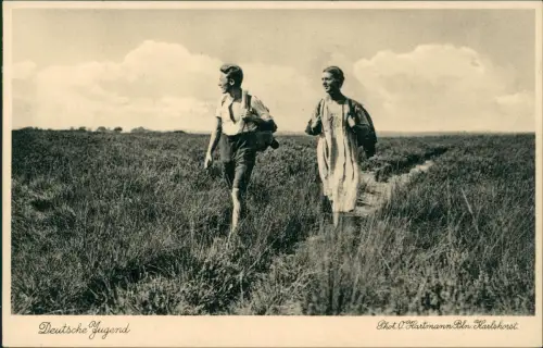 Ansichtskarte  Deutsche Jugend Junge und Mädchen wandern 1938