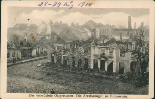 Postcard Hohenstein (Ostpreußen) Olsztynek Zerstörte Stadt WK1 1917
