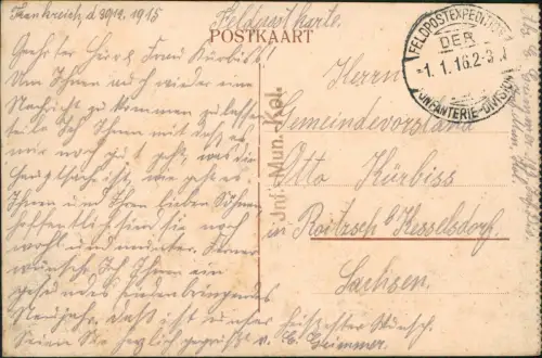 Postkaart Wervico Wervik (Wervicq) Straße Fransch Tolhuis Flandern 1916  gel. Feldpost
