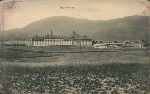 Ansichtskarte Löbau Jägerkaserne 1918  gel. Feldpoststempel