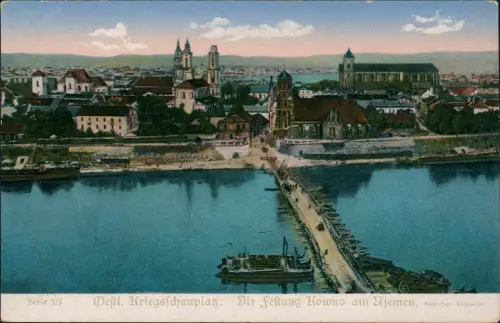 Postcard Kaunas Kowno (Коўна) Stadtblick Behelfsbrücke 1915