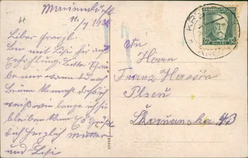 Postcard Markt Krönau Křenov Stadtblick 1930  Pardubitz Pardubice