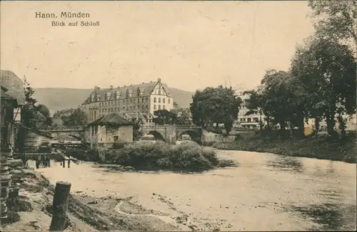 Ansichtskarte Hann. Münden Blick auf Schloß - Flußpartie 1916