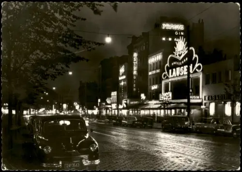 Ansichtskarte St. Pauli-Hamburg Reeperbahn bei Nacht Leuchtreklame 1959