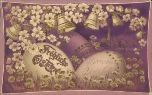 Ansichtskarte  Ostern Easter Ostereier Glocken 1904 Goldprägung