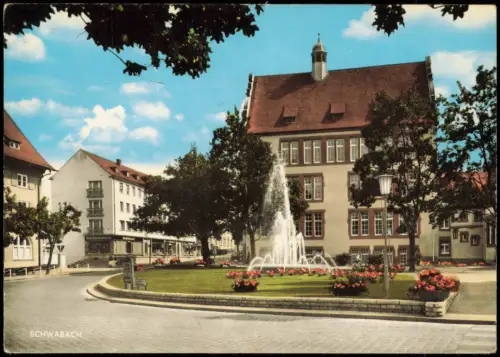 Ansichtskarte Schwabach Schillerplatz mit Brunnen 1969