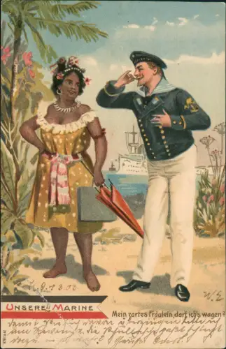 Schiffe Schifffahrt Marine Frau Matrose Kolonie Scherzkarte 1903
