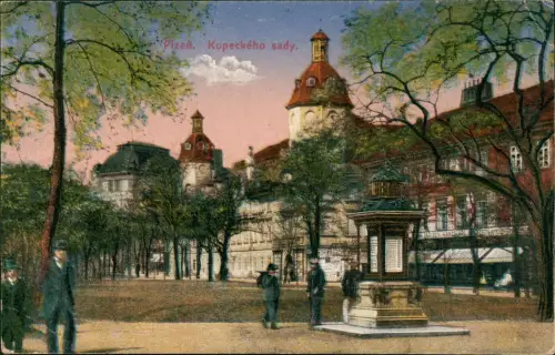 Postcard Pilsen Plzeň Kopeckého sady. 1919