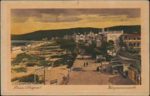 Ansichtskarte Binz (Rügen) Kurpromenade Kiosk Hotels 1928  Rügen