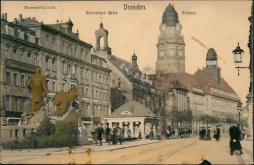 Innere Altstadt-Dresden Reformierte Kirche. Rathaus. Straße 1915