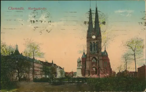 Ansichtskarte Chemnitz Partie an der Markuskirche 1918