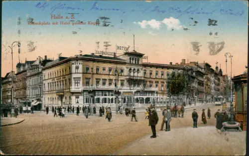 Ansichtskarte Halle (Saale) Riebeckplatz Hotel goldene Kugel 1918