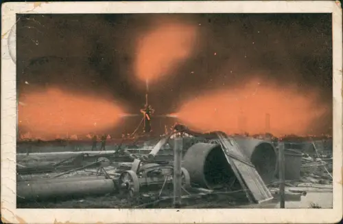 Ansichtskarte Neuengamme-Hamburg Erdgasquelle Brand bei Nacht 1910