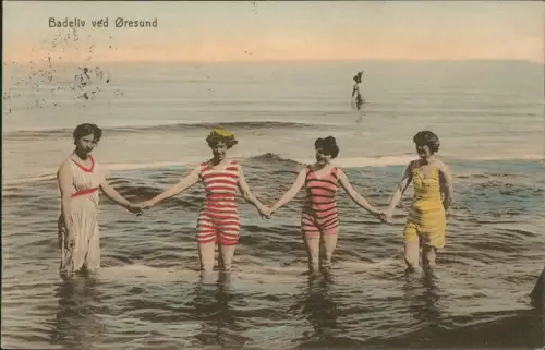 Postcard .Dänemark - Öresund Øresund Frauen in Bademode 1913