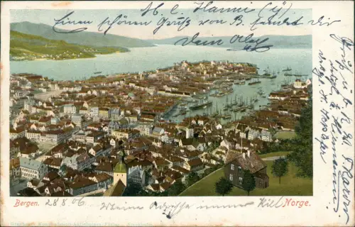 Postcard Bergen Bergen Blick über die Stadt 1906  Norway Norge